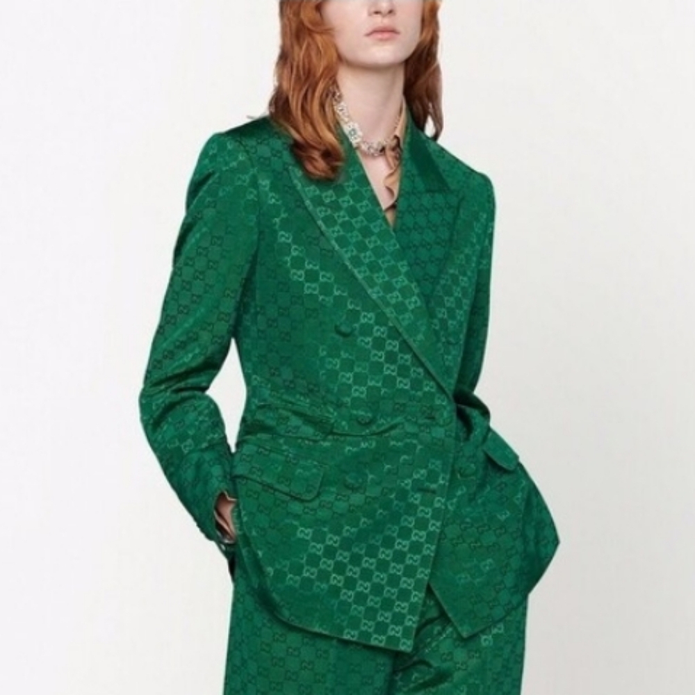 Gucci Monogram Emerald Green Double-Breasted Blaz… - image 15